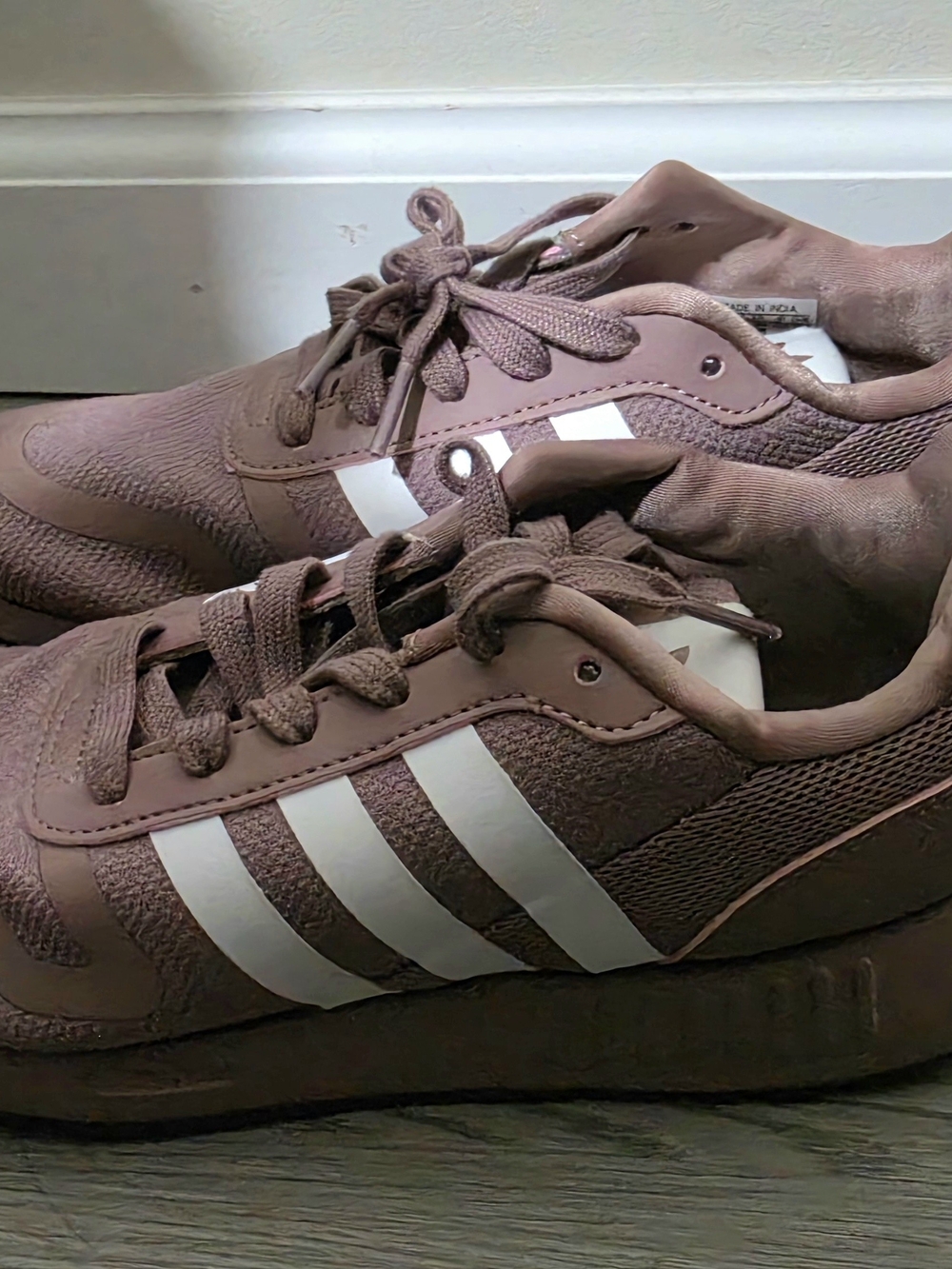adidas Women's Mauve Brown Sneakers with White Stripes
